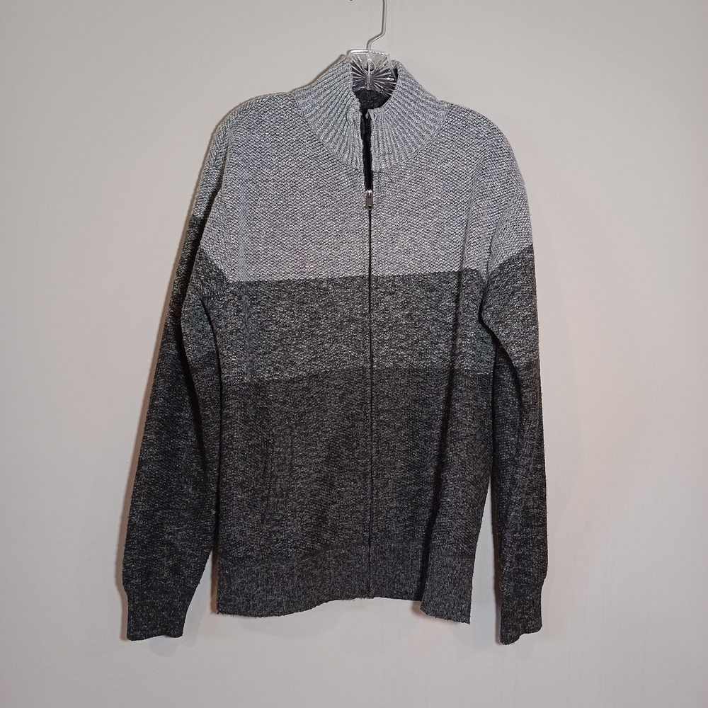 7 Diamonds Luxe Soft Mens Full Zip Stripe Sweater Vienna Size L